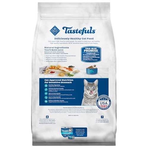 Blue Buffalo Tastefuls Grownup Dry Cat Meals for Delicate Stomachs, Rooster Recipe, 7 lb Bag - Made within the USA with Pure Elements