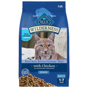 Blue Buffalo Wilderness Grain-Free Excessive-Protein Dry Cat Meals for Indoor Grownup Cats, Hen Taste, 5 lb Bag