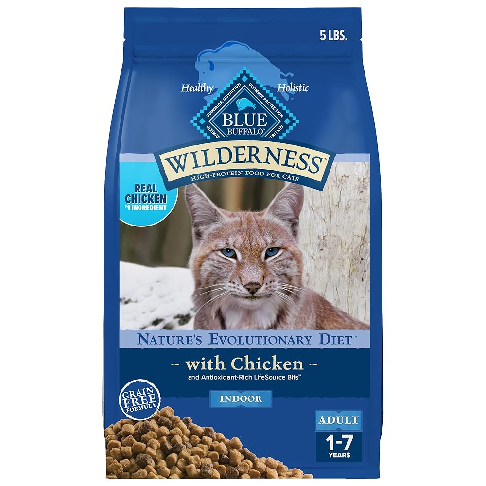 Blue Buffalo Wilderness Grain-Free Excessive-Protein Dry Cat Meals for Indoor Grownup Cats, Hen Taste, 5 lb Bag