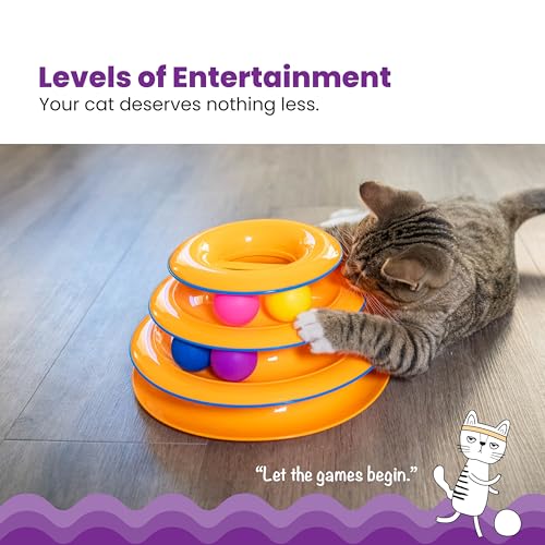 Catstages Orange 3-Tier Interactive Cat Monitor Toy with Spinning Balls