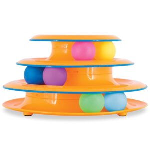 Catstages Orange 3-Tier Interactive Cat Monitor Toy with Spinning Balls