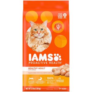 IAMS Proactive Well being Rooster Taste Dry Cat Meals for Wholesome Adults, 3.5 lb Bag