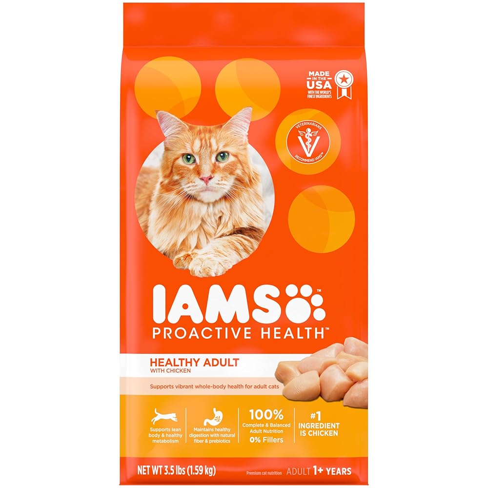 IAMS Proactive Well being Rooster Taste Dry Cat Meals for Wholesome Adults, 3.5 lb Bag