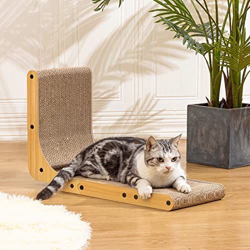 L-Form Cat Scratcher for Infants, 26.8-Inch Indoor Cat Scratch Pad, Furnishings Protector, Cardboard Scratching Submit with Ball Toy and Catnip, Massive Dimension