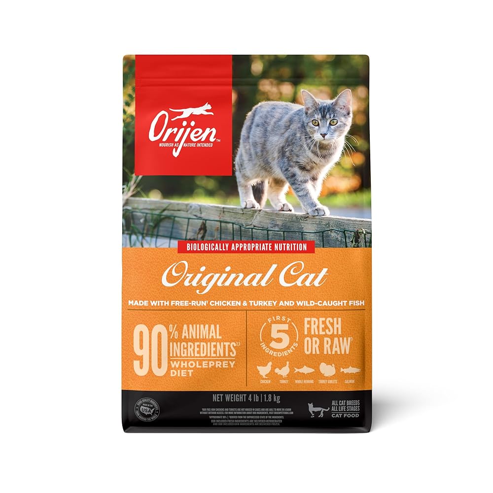 ORIJEN Authentic Grain-Free Dry Cat Meals for All Life Levels with WholePrey Substances, 4lb