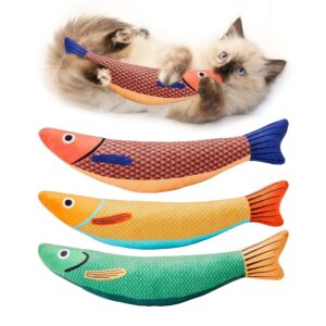 Potaroma Cat Toys – 3-Pack Saury Fish Catnip Crinkle Sound Toys, Tender and Sturdy Interactive Kicker Toys for Indoor Kittens, 9.4 Inches, Appropriate for All Breeds