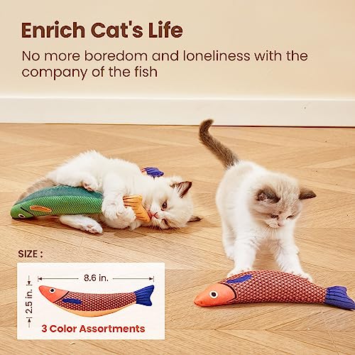 Potaroma Cat Toys - 3-Pack Saury Fish Catnip Crinkle Sound Toys, Tender and Sturdy Interactive Kicker Toys for Indoor Kittens, 9.4 Inches, Appropriate for All Breeds