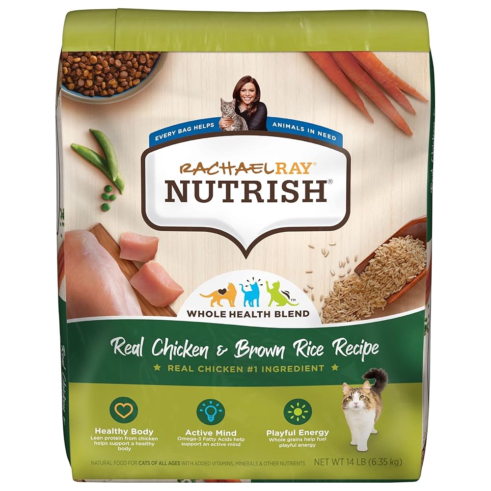 Rachael Ray Nutrish Premium Pure Dry Cat Meals with Added Nutritional vitamins, Minerals, and Vitamins – Actual Hen and Brown Rice Recipe, 14 lb Bag