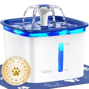 Veken 2.8L/95oz Computerized Pet Water Fountain for Cats and Canine – Blue Plastic Dispenser with Substitute Filters for A number of Pets