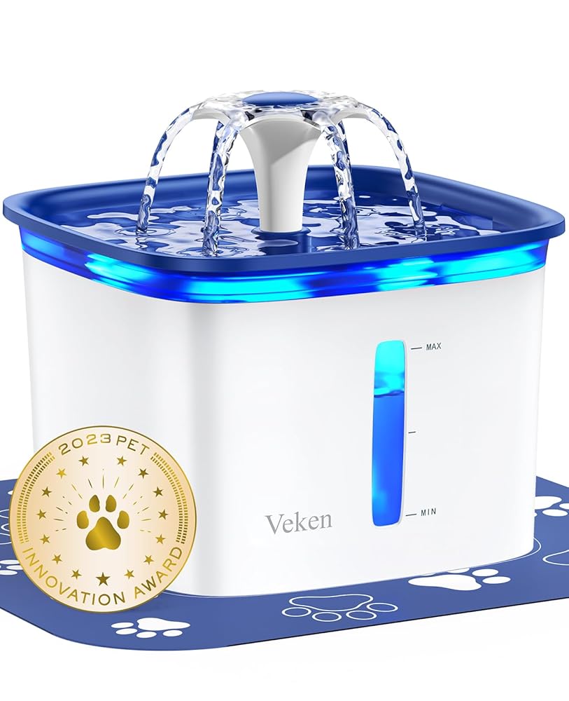 Veken 2.8L/95oz Computerized Pet Water Fountain for Cats and Canine – Blue Plastic Dispenser with Substitute Filters for A number of Pets