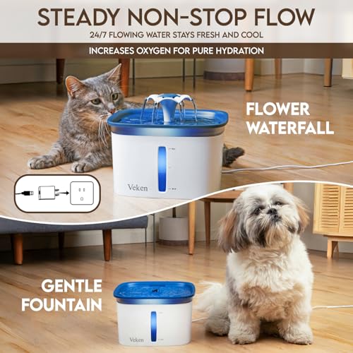 Veken 2.8L/95oz Computerized Pet Water Fountain for Cats and Canine – Blue Plastic Dispenser with Substitute Filters for A number of Pets